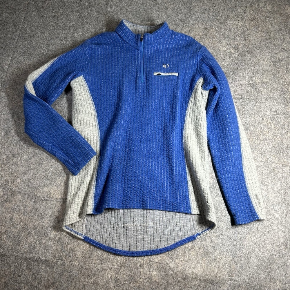 iQ Pearl Zumi Jacket Mens XL Wool Blend Full Zip Rib Knit Blue Cycling Pocket